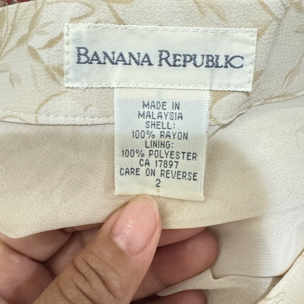 Vintage 90s Banana Republic Women Beige Floral Rayon Midi Skirt Size 2 - Picture 7 of 7